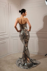 Rochie sirena din lycra metalica